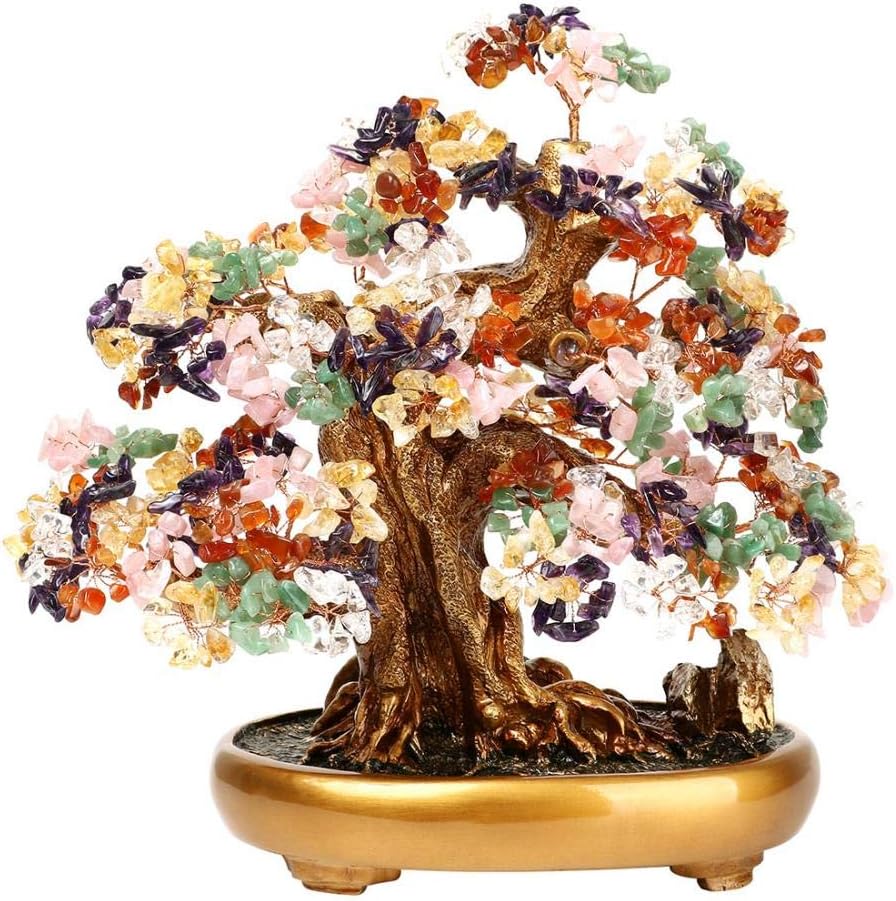Natural Tree of Life (1,251 Gemstone Count) Crystal Tree with Healing Properties - Bonsai Feng Shui Money Tree for Healing and Luck (7 color) One Size