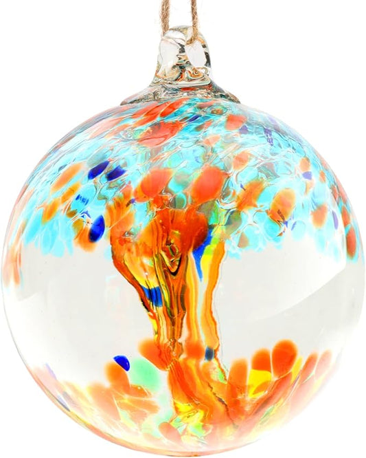 Hand Blown Glass Ball, 4" Gazing Glass Christmas Ornaments, Hanging Tree of Life Witch Balls for Home Outdoor Window Patio Garden Décor（Blue）