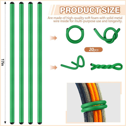 20 Pcs 17 Inch EVA Foam Twist Rubber Ties Reusable Bendable Cable Tie Straps Flexible Heavy Duty Twisty Ties for Organizing Cords Bundling (Green)