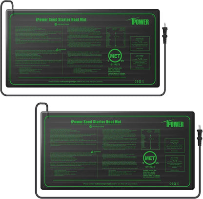 iPower 2-Pack Durable Waterproof Seedling Heat Mat 10" x 20" Warm Hydroponic Plant Germination Starting Pad, 2 Pack, Black
