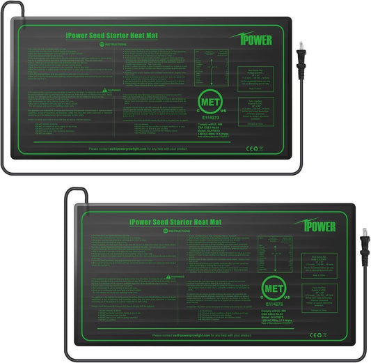 iPower 2-Pack Durable Waterproof Seedling Heat Mat 10" x 20" Warm Hydroponic Plant Germination Starting Pad, 2 Pack, Black