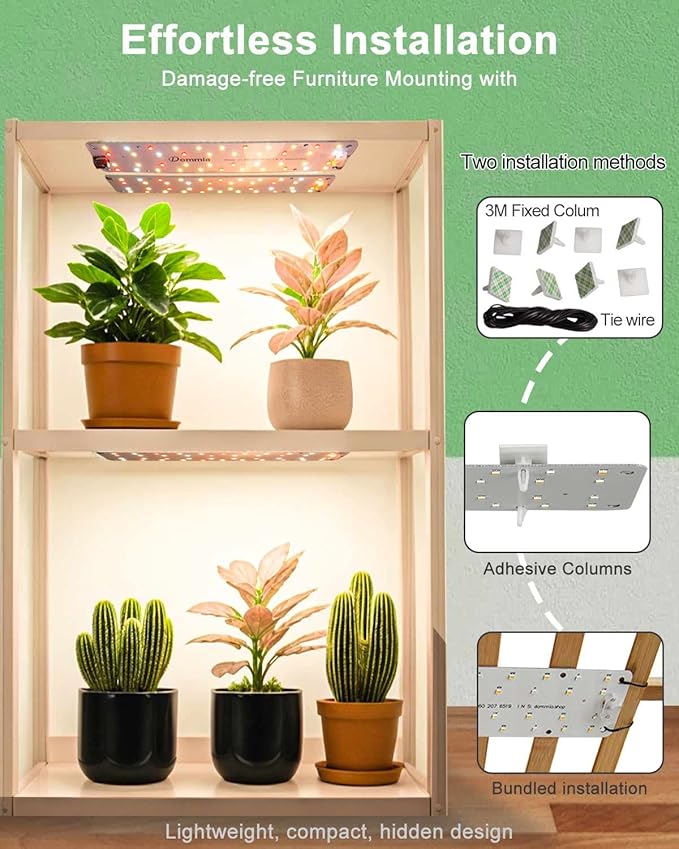 DOMMIA Plant Lights, Full Spectrum 12W(120W Equiv) Ultra-Thin Panel, 84 LEDs Sunlike Plant Lamp with On/Off Switch for Seed Starting, Hydroponics, Succulents & More, Easy to Assemble