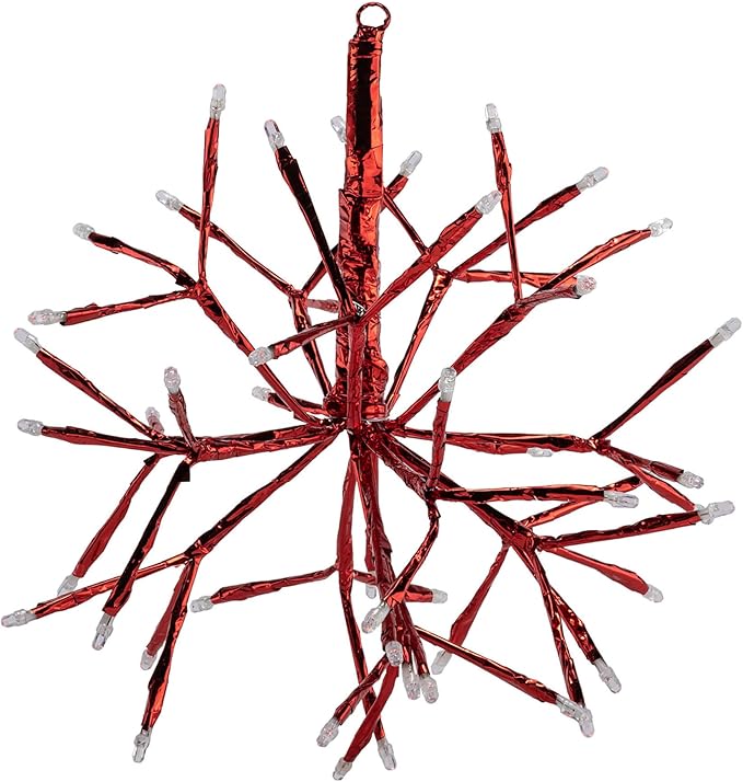 Alpine Corporation 16" Indoor Holiday 3D Snowflake Hanging Ornament with LED Lights, Red , Christmas Decoration