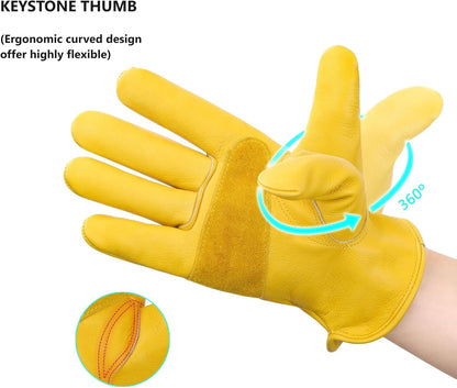 Leather Work Gloves for Men & Women, Reinforced Durable Gardening Gloves,Cowhide Work Gloves,Puncture & Cut Resistant