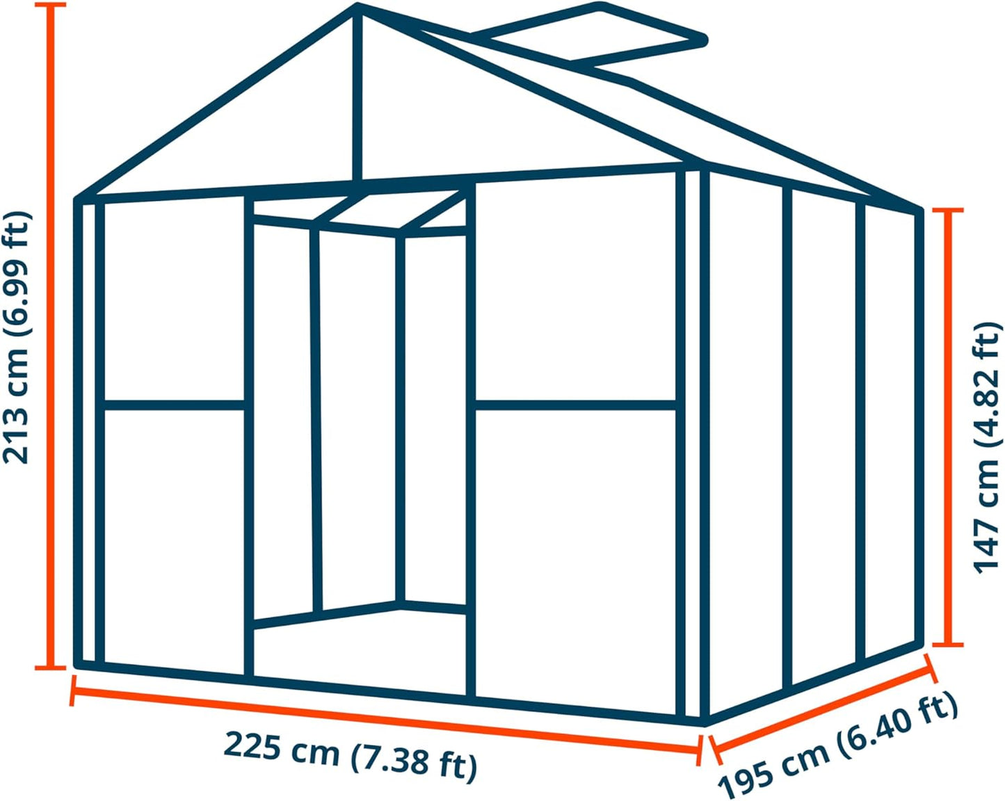 Greenhouse Topas 3 Aluminum Frame 7.4 x 6.4 ft Approx. 8 mm Polycarbonate Panels - with Bonus Base Frame and Automatic Vent Opener