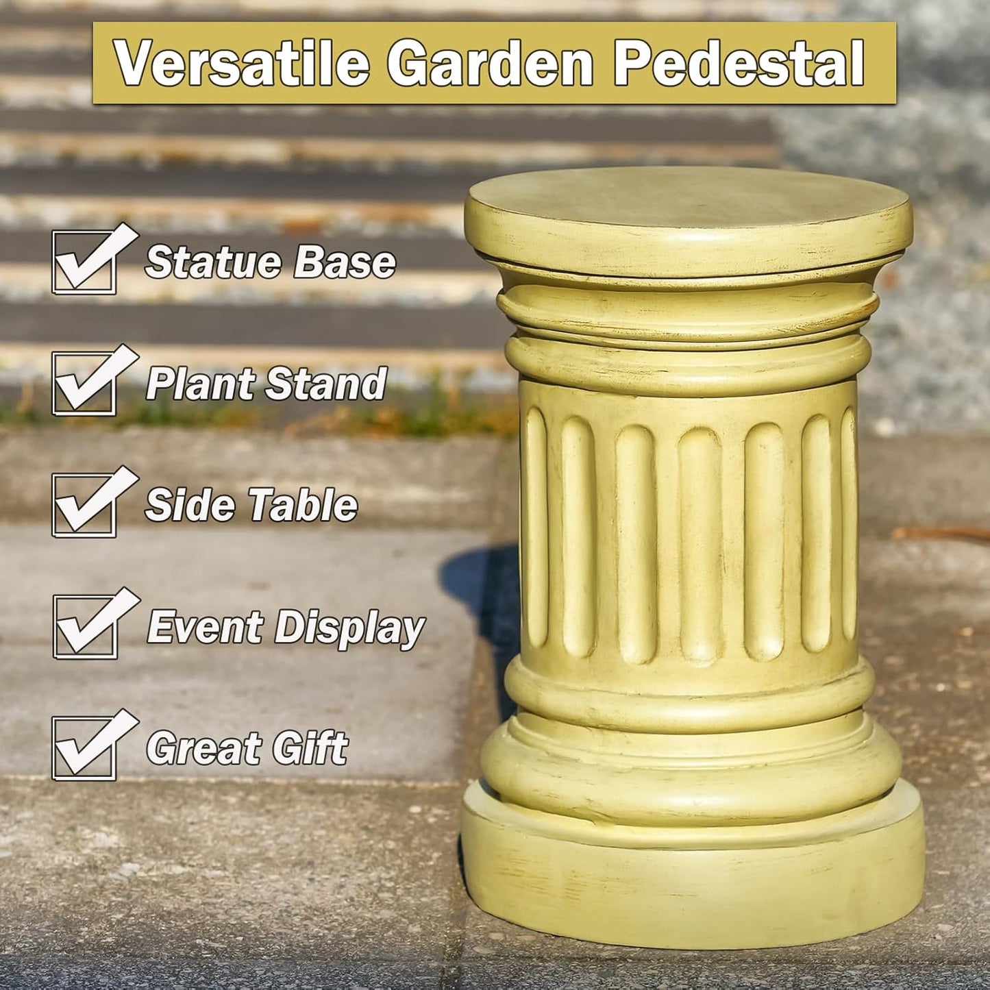 18-inch Tall Garden Pedestal Stand for Indoor & Outdoor Use – Heavy Duty Magnesium Oxide Plant Stand, Weatherproof Outdoor Pedestal for Sculpture, Flower Pots, or Decorative Column for Statues