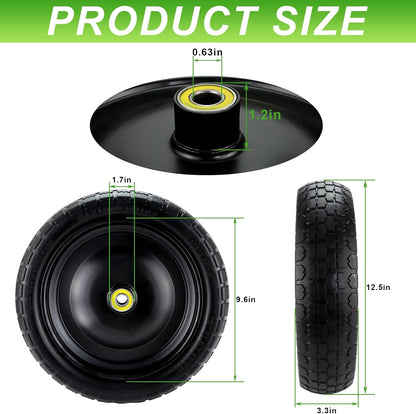 Cenipar 13" Flat-Free Tire and Wheel for 13"Garden Cart Tire Replacement with 5/8" Axle Borehole, 2.1" Offset Hub, 3.15" Wide Tires Used for Wheelbarrow Garden Cart and Trolleys, 2-Pack