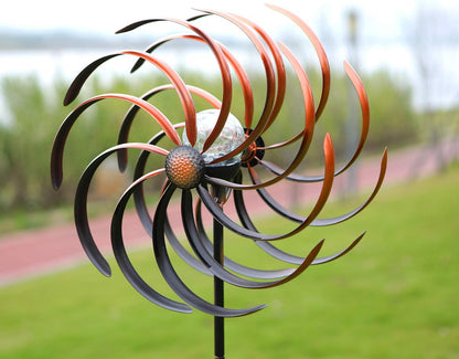 Solar Wind Spinner Improved 360 Degrees Swivel Warm White LED Lighting Glass Ball with Kinetic Wind Spinner Vertical Metal Sculpture Stake Construction for Outdoor Yard Lawn & Garden.