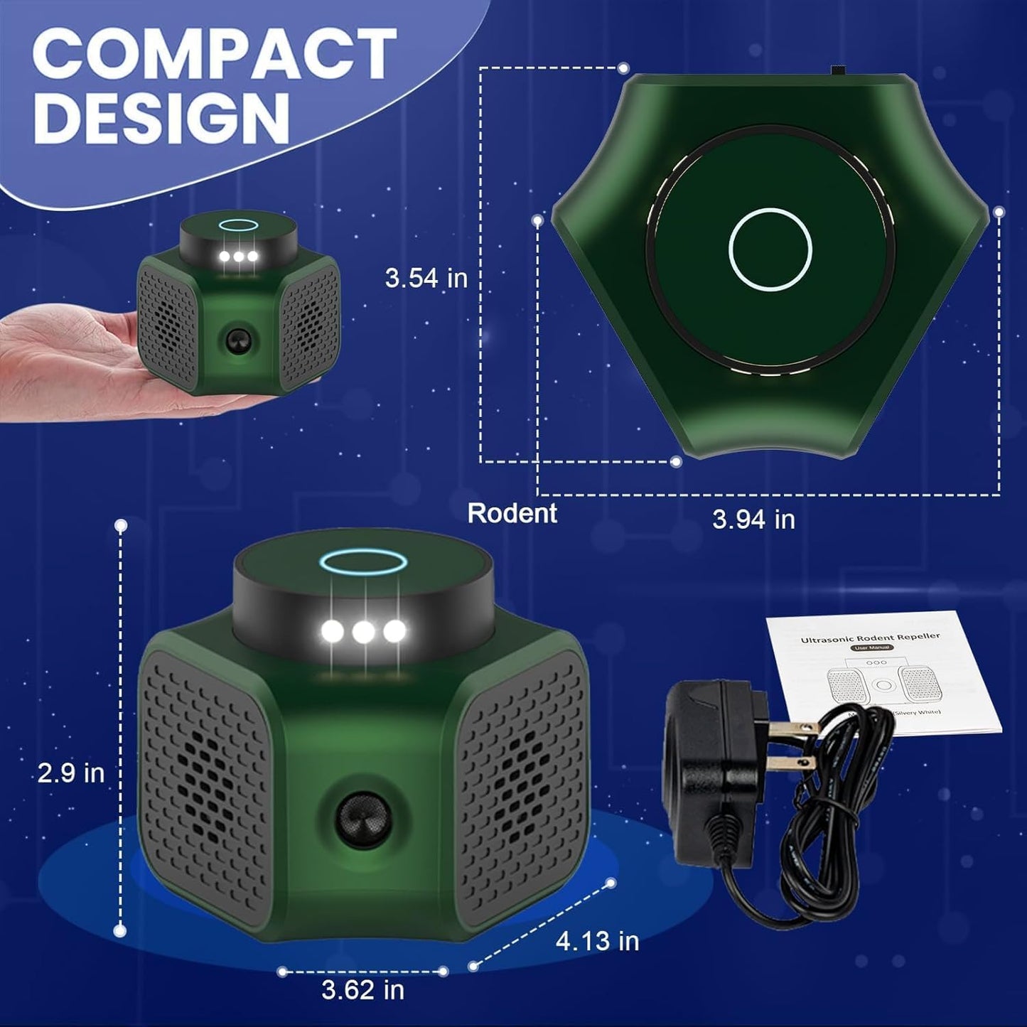 Mice Repellent Ultrasonic Plug in 4-Modes, Mouse Rat Indoor Rodent Squirrel Ultrasonic Pest Repeller for Attic House Warehouse Basement Garage Office Rvs