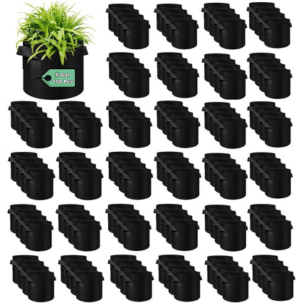 150-Pack 5 Gallon Grow Bags Bulk, Heavy Duty Thickened Nonwoven Fabric Pots with Handles, Felt Breathable Planter Bag, Garden Growing Bag for Vegetable Flower Plants Fruits, Black