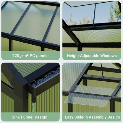 6 x 10 ft Greenhouse, Greenhouses for Outside, Polycarbonate Greenhouse with Aluminum Frame, Lockable Door and Ajustable Roof Vent for Backyard, Green Houses for Outside Garden Backyard, Patio