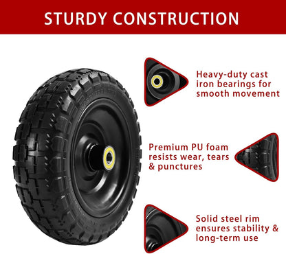 10" Solid Tires (4-Pack) - 4.10/3.50-4 Flat-Free Replacement Wheels for Gorilla Carts, Wheelbarrows, Garden Carts & Utility Wagons - 5/8" Axle Bore 2.1" Hub