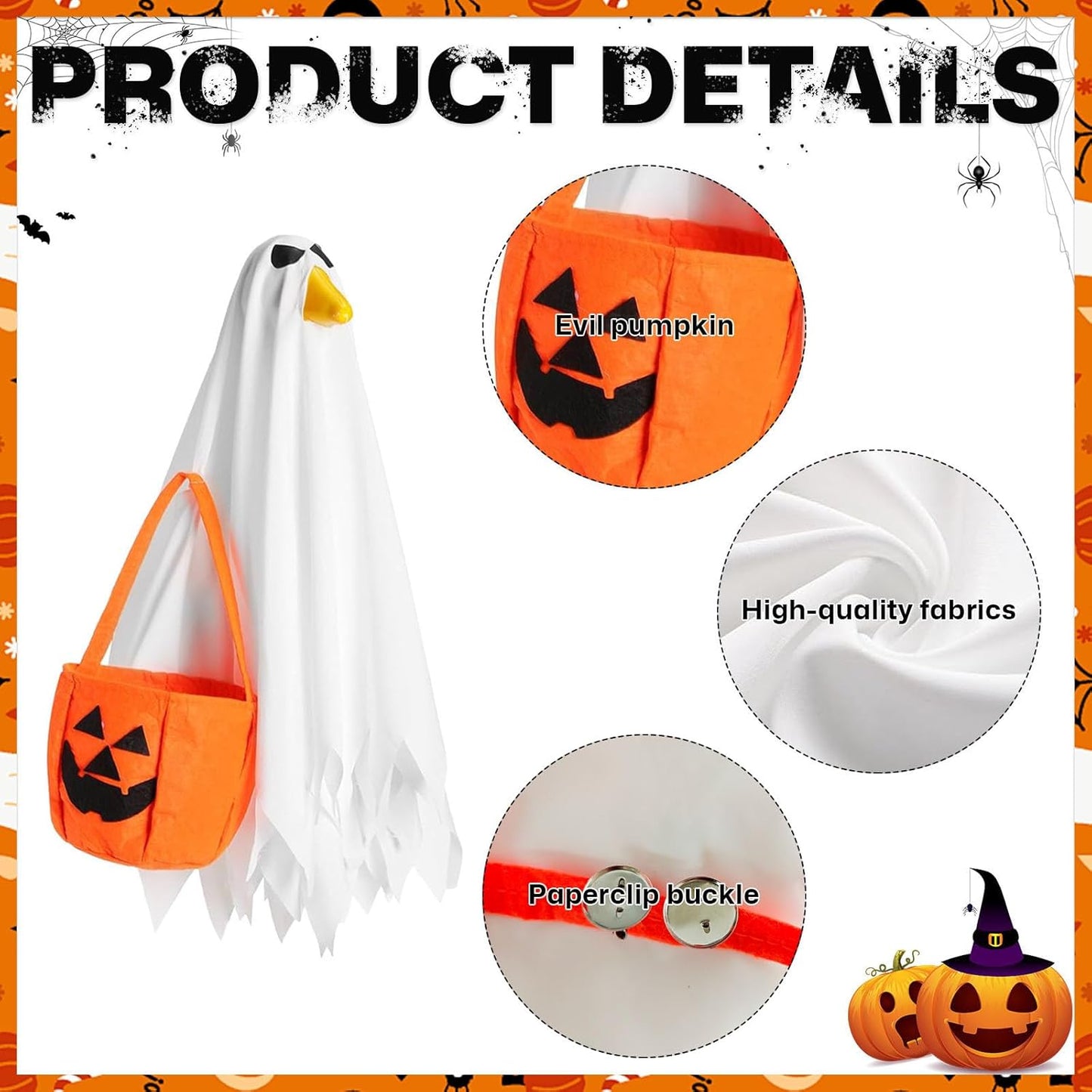 Halloween Porch Goose Outfit for 23'' Plastic Statue Lawn Porch Goose Clothes Halloween Goose Outfit Ghost for Indoor Outdoor Patio Yard Lawn Art Decor