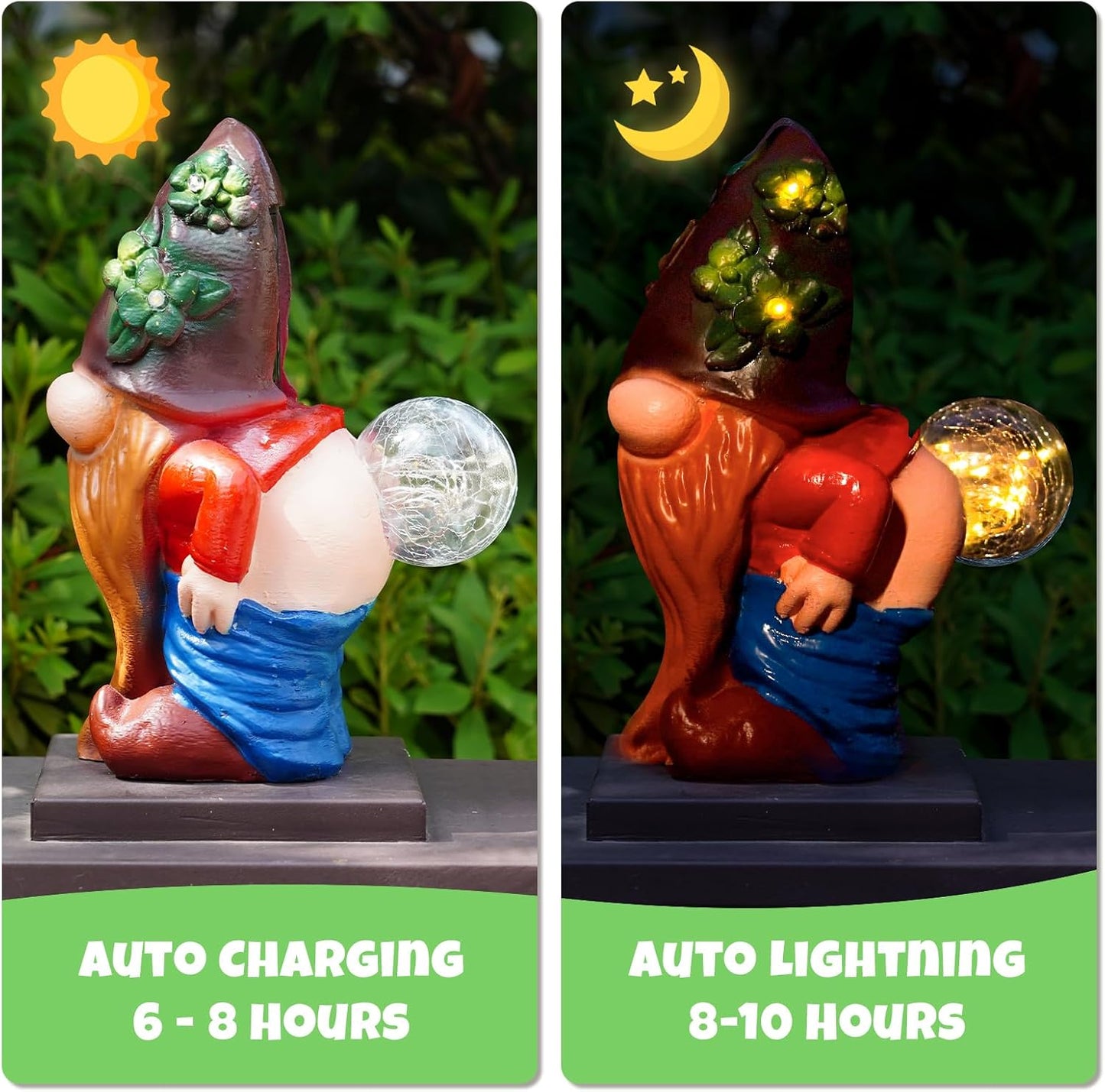 Solar Garden Statues Lights, 8.5" Cute Outdoor Gnome Figurine with Auto On/Off for Yard Patio Decor, Gifts for Women, Grandma, Mom, Housewarming (Farting Gnome Statue)