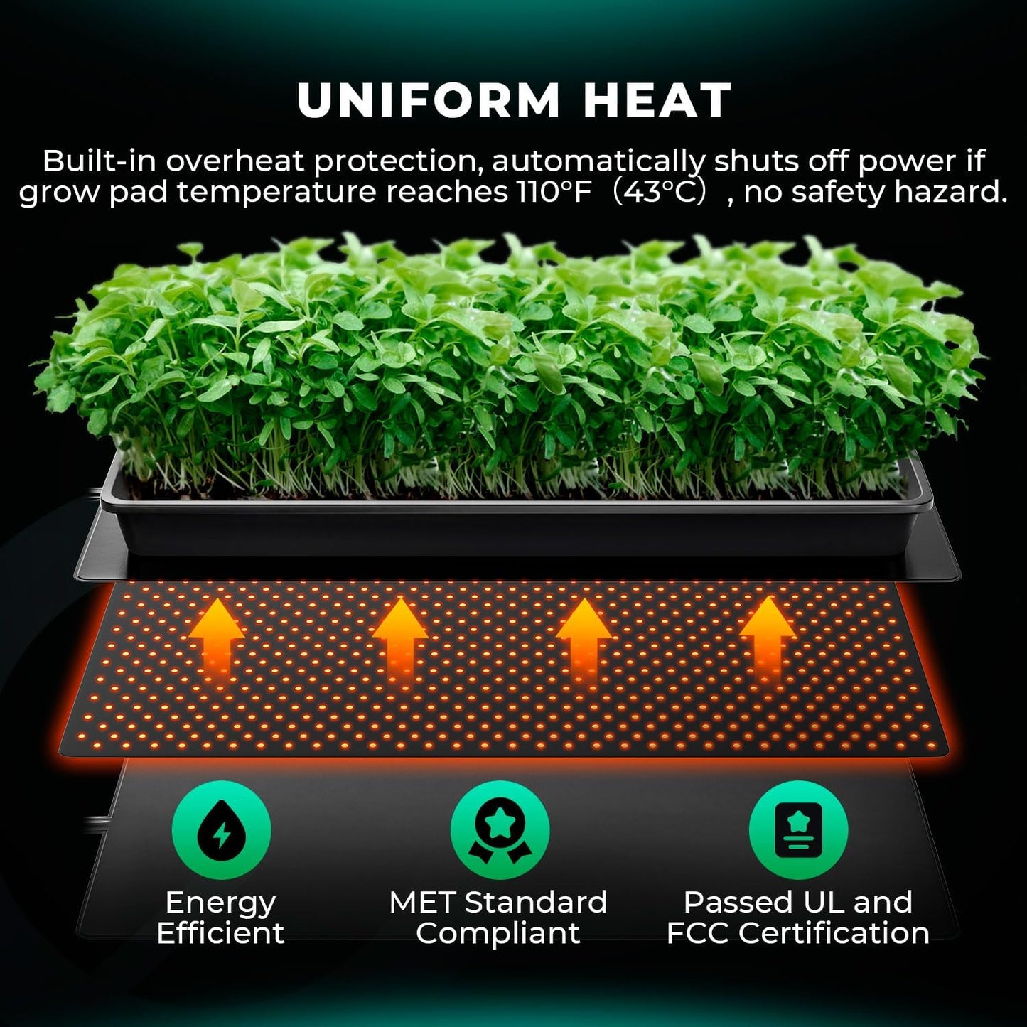 MARS HYDRO 10''x 20.75'' Seedling Heat Mat with Thermostat Heating Pad IP67 Waterproof, Easy to Clean, for Seedling, Germination, Clone, Reptile
