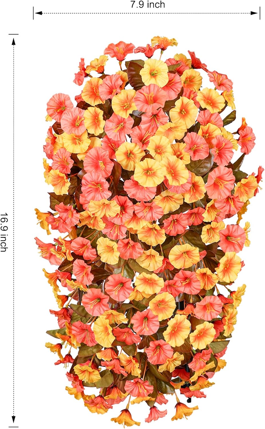HyeFlora Artificial Fake Fall Hanging Flowers Plants for Outdoor Decor, 2PCS Faux Silk Fall Morning Glory Trailing Vines UV Resistant Look Real for Autumn Home Planter Porch Patio (Orange+Yellow)