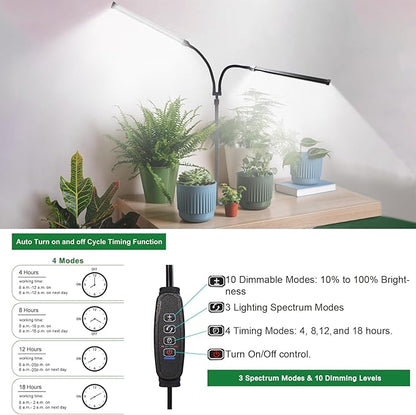 2025 Professional Grow Lights for Indoor Plants Growing, 126 LEDs 6000K Full Spectrum Plant Grow Lights Indoor, Height Adjustable (13-38''), 3 Spectrum Modes + 10 Dimming with 4/8/12/18H Timer