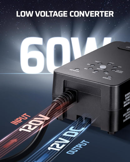 DEWENWILS 60W Low Voltage Transformer, 120V AC to 12V DC, Dusk to Dawn Sensor & Timer, Weatherproof Low Voltage Landscape Transformer for Spotlights, Garden Lights, Pathway Lights…