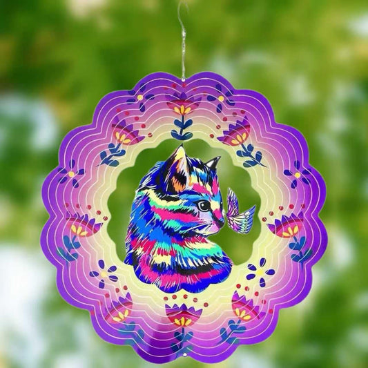 Metal Wind Spinners Outdoor Hanging Wind Spinner for Yard and Garden Decor for Outside-12In 3D Stainless Cat Steel Wind Chime Gifts for Women Mom
