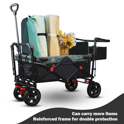 Foldable Wagons with Removable Canopy, Seat Belts, Reversible Handlebar, Removable Canopy, 220lbs Weight Capacity, Folding Wagon for Ages 1+ Years Suitable for Family Travel, Cargo