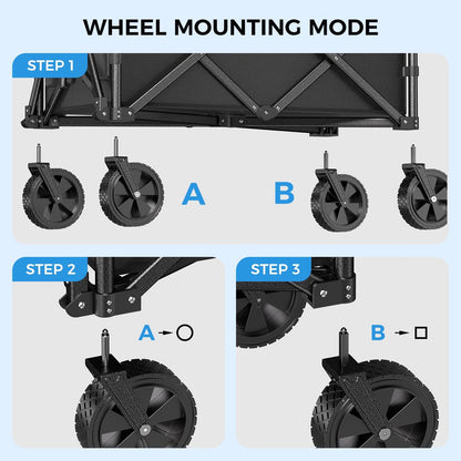 Collapsible Wagon Carts with Large Capacity, Utility Beach Wagons Heavy Duty Foldable,Side Pockets,300lb Load-Bearing Outdoor for Camping, Garden, Sports, Picnic, Shopping-Black U-Black