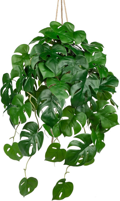 Large Fake Hanging Plants in Pot for Indoor & Outdoor, Long Artificial Hanging Monstera Plants, 27.6" Fake Potted Vines Ivy Greenery Plant for Room Wall Shelf Decor Living Room Bathroom Patio Porch