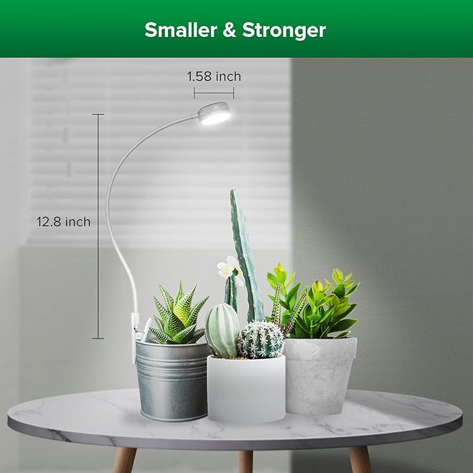 SANSI Grow Lights for Indoor Plants, ETL Listed Pot Clip LED Plant Lights for Indoor Growing, Full Spectrum, 4-Level Dimmable, Auto On Off 3 6 12 Hrs Timer for Small Plants,Garden Gift White 5V 2-Pack