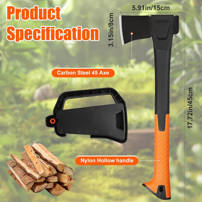 X18 Hatchet Axe, 18” Camping Axe for Wood Splitting & Kindling with Nylon Hollow Handle, Anti-Slip Shock Absorption Grip for Outdoor Survival, Firewood, Hiking & Yard Tools
