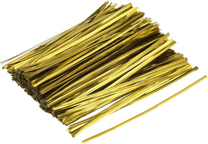 MECCANIXITY Foil Twist Ties 6" 15cm Metallic Plastic Closure Tie for Tying Bread, Candy, Cookies, Gift Bags Arts Crafts Ties Gold Tone Pack of 750