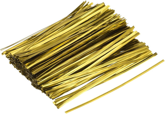 MECCANIXITY Foil Twist Ties 6" 15cm Metallic Plastic Closure Tie for Tying Bread, Candy, Cookies, Gift Bags Arts Crafts Ties Gold Tone Pack of 750