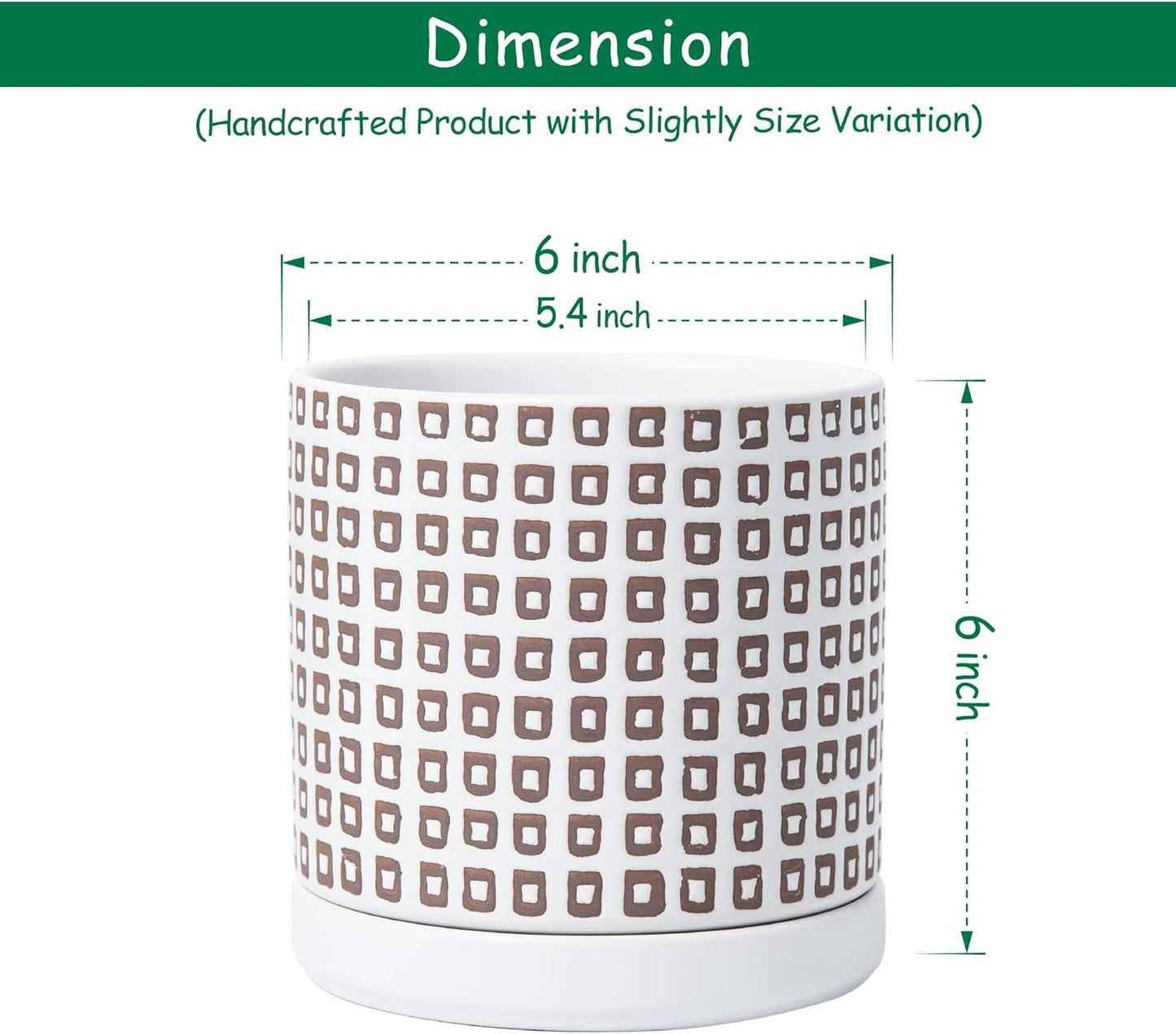 D'vine Dev Set of 2 Ceramic Planter Pots with Drainage Hole and Saucer, 6 Inch Plant Pots for Plants Indoor Houseplants, White, 99-Z-A-1-Y