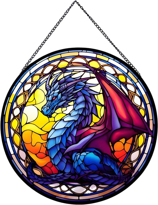 Celestial Dragon Suncatcher Stained Glass,Halloween Hanging Stained Glass for Windows,20cm/7.87inch