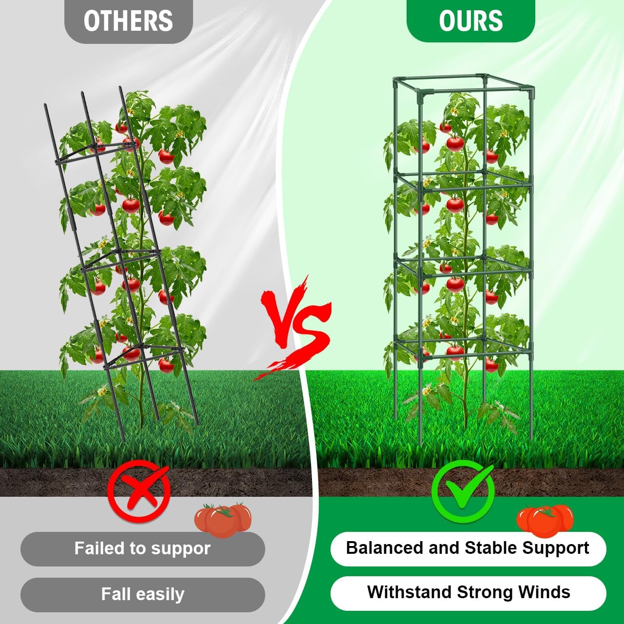 6Pack Tomato Cage, 57*15.4*15.4 Inches Garden Tomato Cages Plant Support Square Pole, Heavy Duty Steel Plant Tower Stakes,Cherry Tomato Trellis Cucumber for Climbing Vegetables Flowers Fruits-Green