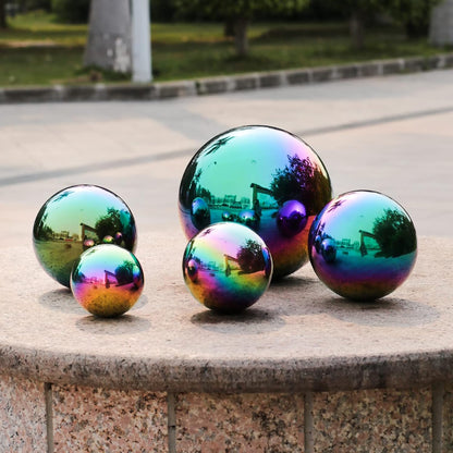 Rainbow Stainless Steel Gazing Ball,10inch Mirror Polished Hollow Ball