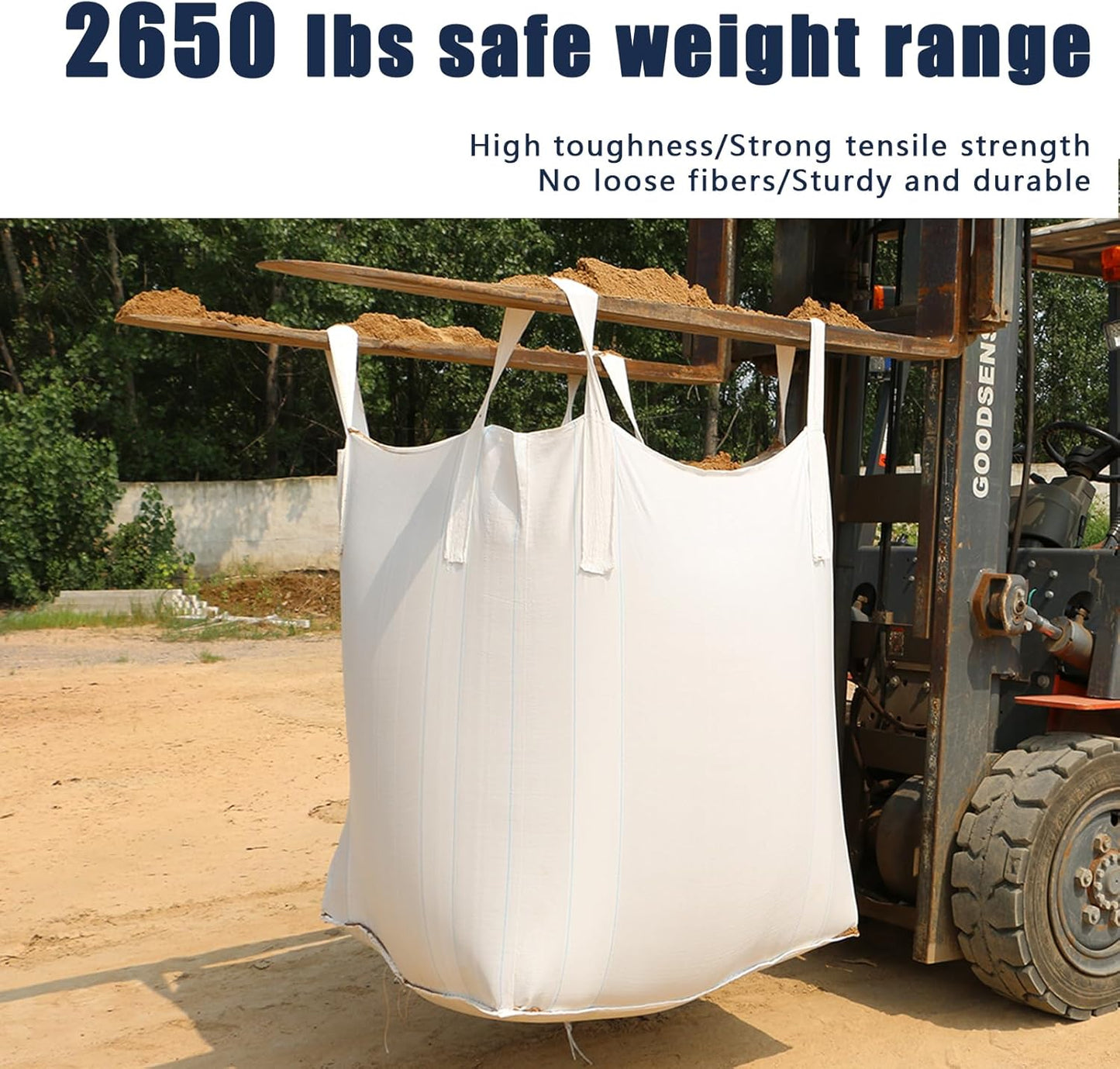 FIBC Bulk Bag - 2650 lbs Capacity, 39x39x39 inches, Polypropylene (PP), Open Top, White, Rectangular, Reusable, 1-Pack