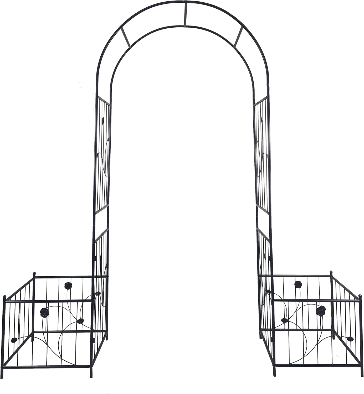 Metal Garden Arch with 2 Plant Stands, Garden Arch Trellis for Climbing Plants Outdoor, Garden Arbor for Weddings Party Events Decoration, 79.5" L X 19.7" W X 86.6" H, Black
