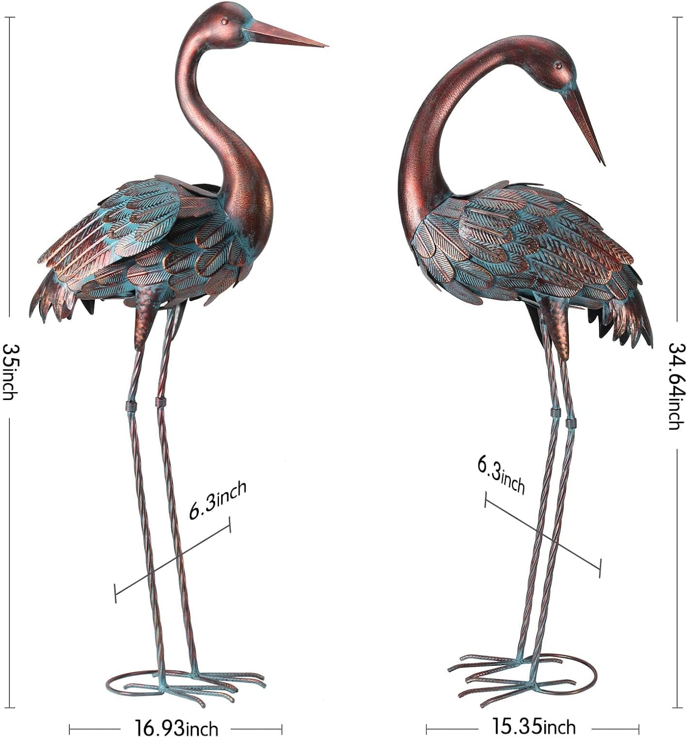chisheen Crane Garden Statues Outdoor Yard Decorations Metal Heron Yard Art Bird Sculpture Decor for Outside Lawn Patio Large Size, for Women Mom,Set of 2