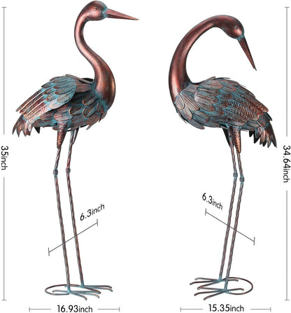 chisheen Crane Garden Statues Outdoor Yard Decorations Metal Heron Yard Art Bird Sculpture Decor for Outside Lawn Patio Large Size, for Women Mom,Set of 2
