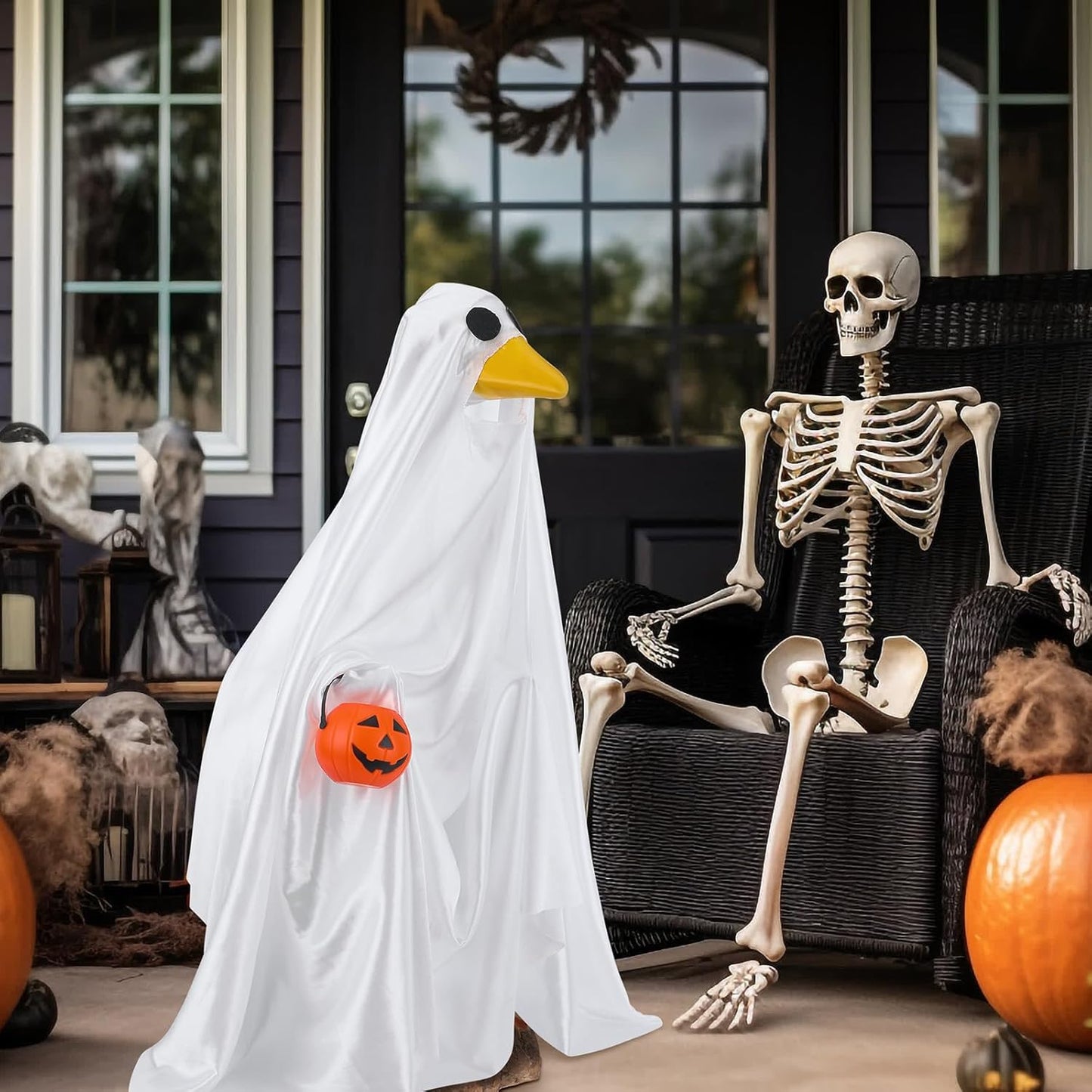 Halloween Goose Outfit Ghost Porch Outfits Yard Clothes Silly Lawn Shirt for 23'' Cement Plastic Duck Decorations