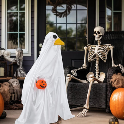 Halloween Goose Outfit Ghost Porch Outfits Yard Clothes Silly Lawn Shirt for 23'' Cement Plastic Duck Decorations