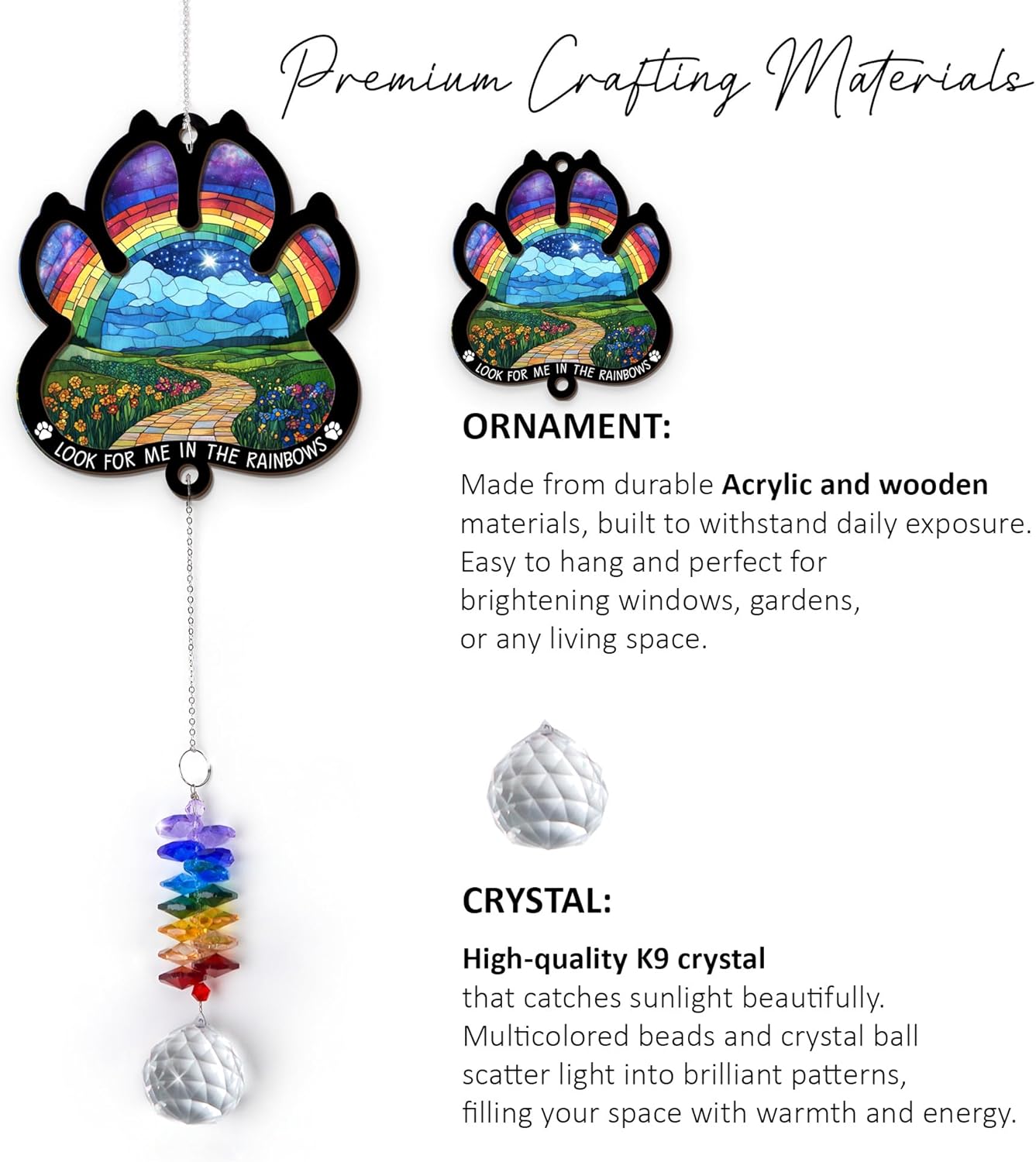 2 Layered Ornament Suncatcher - Christmas Birthday Gifts for Pet Lover - Rainbow Bridge Suncatcher - Sympathy Hanging Ornament - Pet Remembrance - Paw Gifts for Loss of Pet - Rainbow Maker
