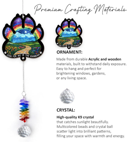 2 Layered Ornament Suncatcher - Christmas Birthday Gifts for Pet Lover - Rainbow Bridge Suncatcher - Sympathy Hanging Ornament - Pet Remembrance - Paw Gifts for Loss of Pet - Rainbow Maker