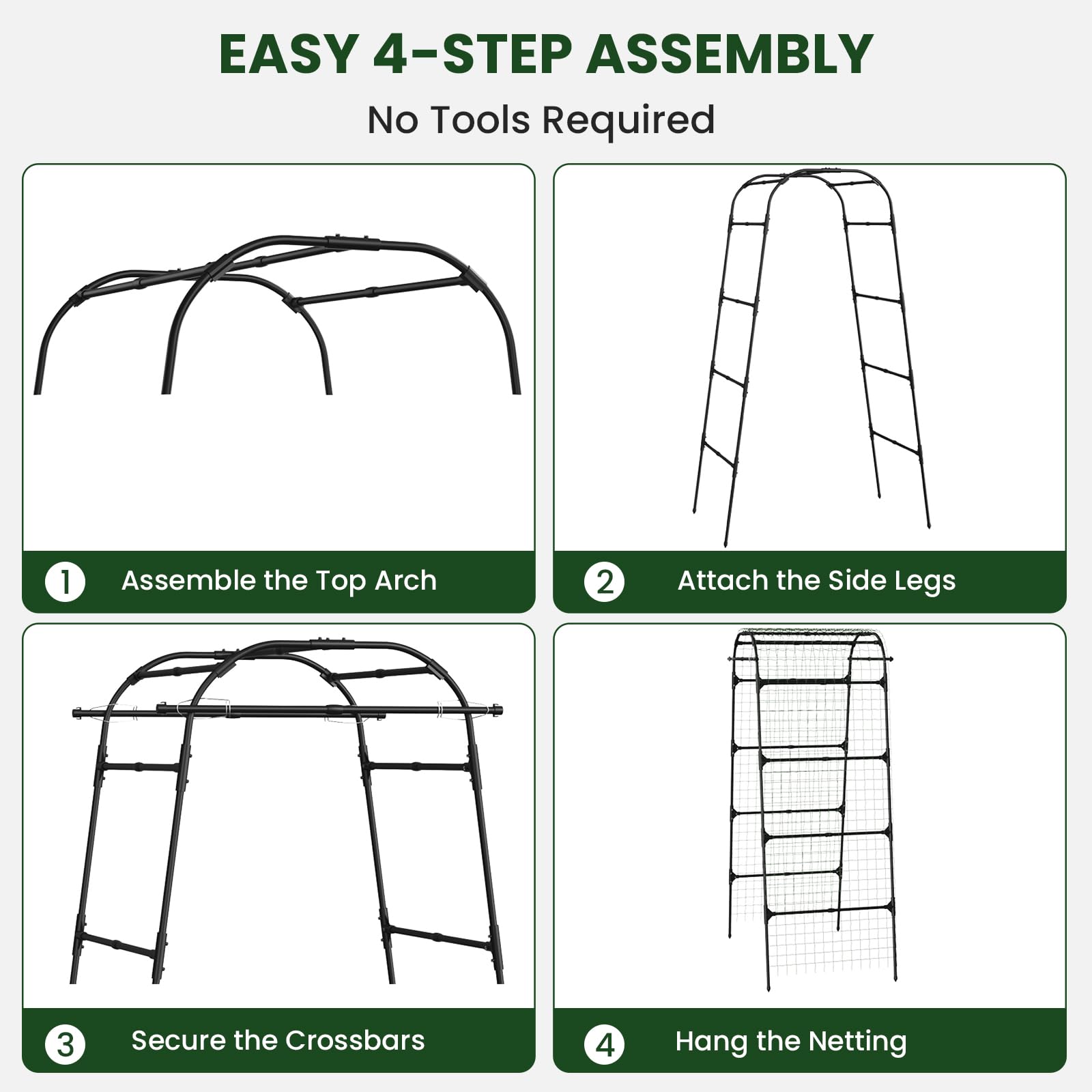 Heavy Duty Garden Arch Trellis for Climbing Plants, 20mm Thick Rustproof Metal Frame, Easy Assembly