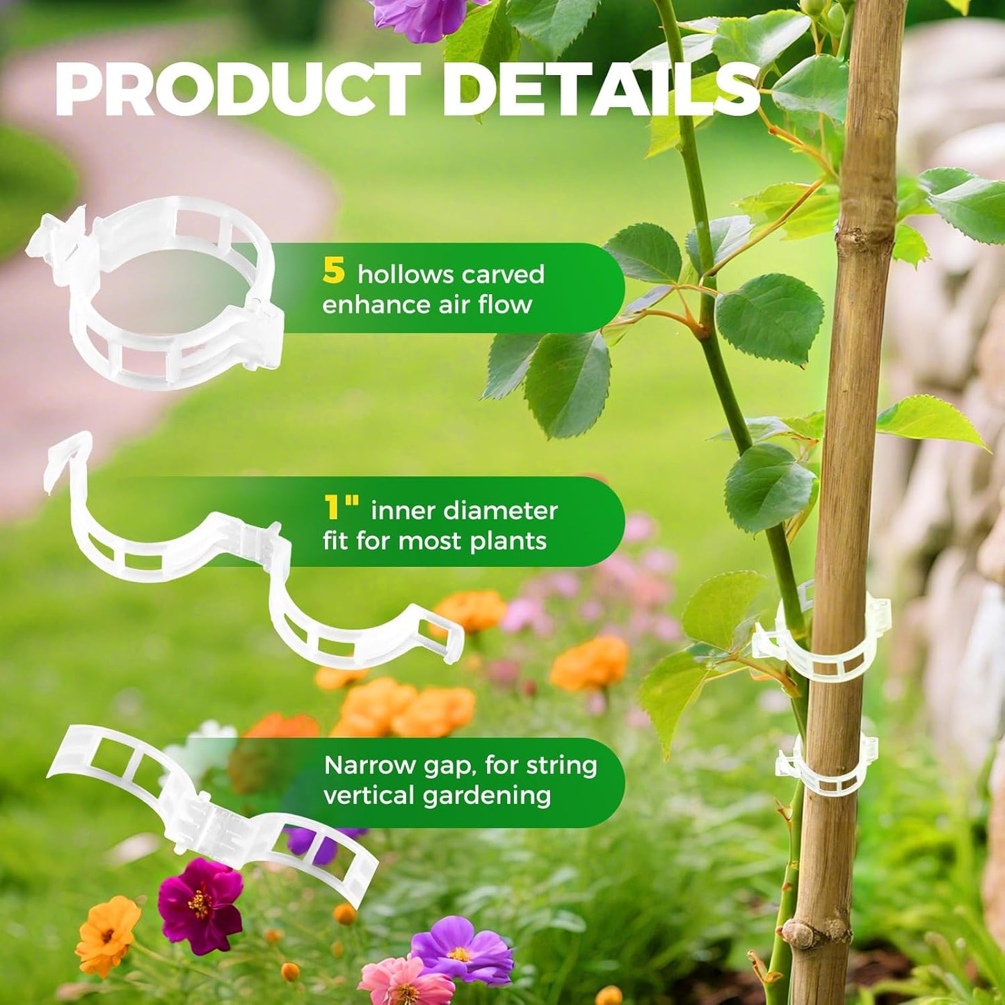 100 PCS Plant Support Clips, Reusable Garden Clips Secured Plastic Plant Clips for Climbing Plants, Tomato Clips for String Trellis Outdoor Indoor Plant Flowers Stem Vine Fixing Clips (White)