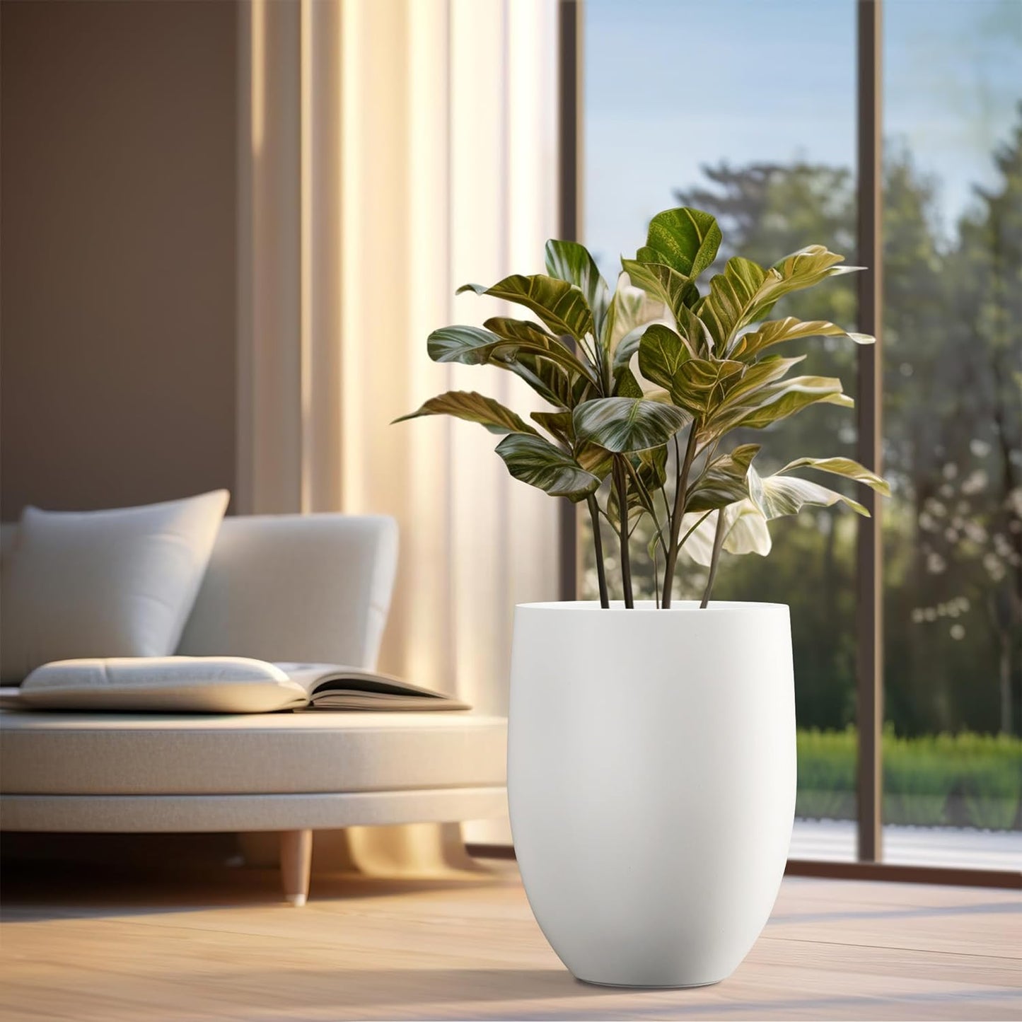 Kante 21.7" H White Concrete Tall Planter, Large Outdoor Indoor Decorative Pot with Drainage Hole and Rubber Plug, Modern Round Style for Home and Garden