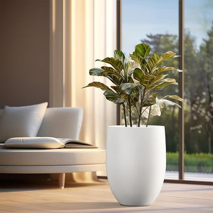 Kante 21.7" H White Concrete Tall Planter, Large Outdoor Indoor Decorative Pot with Drainage Hole and Rubber Plug, Modern Round Style for Home and Garden