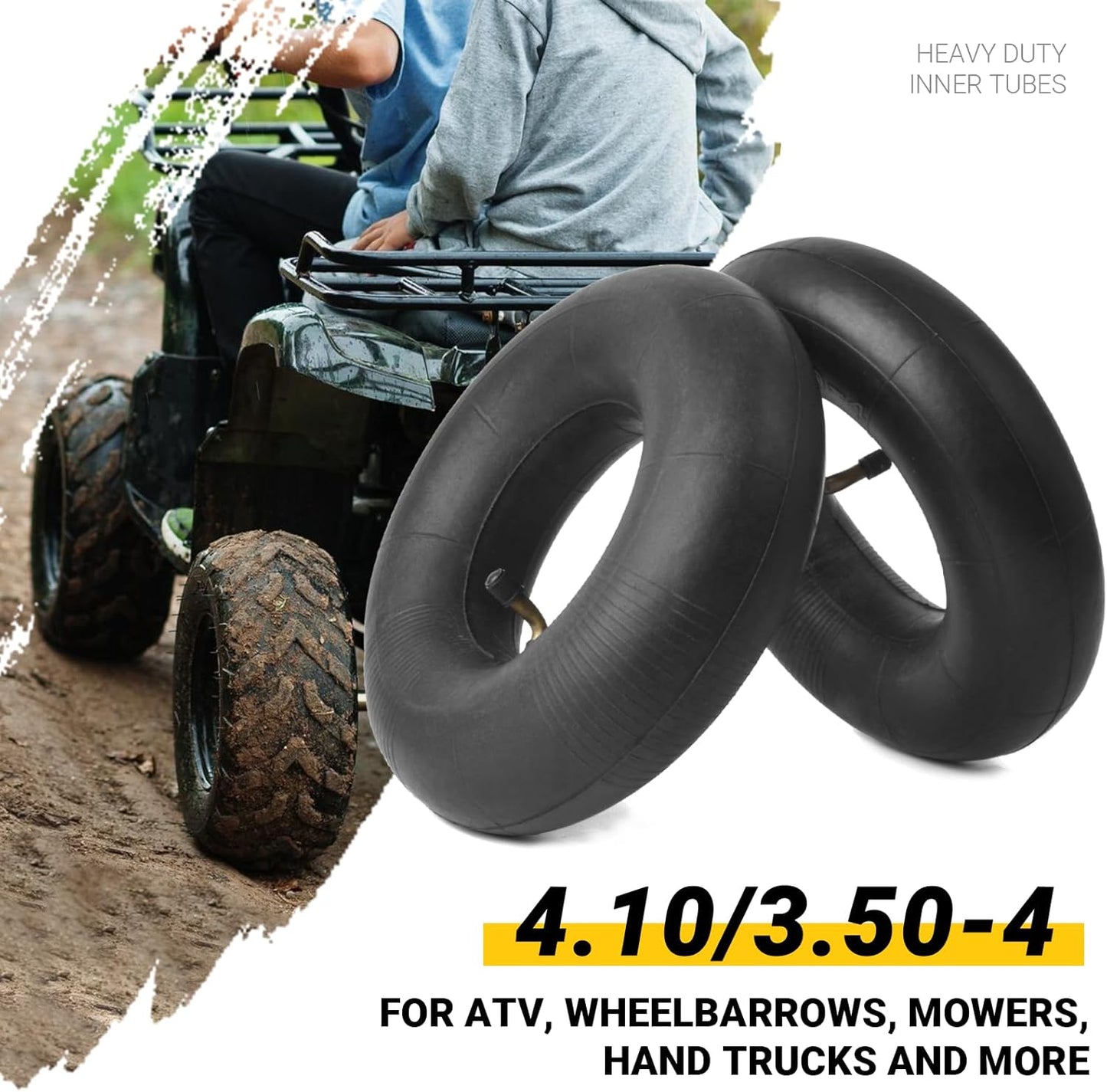 4.10/3.50-4 Heavy Duty Replacement Inner Tube with TR-87 Bent Valve Stem (2-Pack) - for Wheelbarrows, Mowers, Hand Trucks and More 3.50-4 Tire