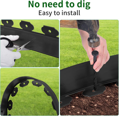 2 in x 25 Ft Garden Landscape Edging, No Dig Garden Edging Border Kit with 46 Pcs Spikes for Flower Bed Lawn Yard Grass Black