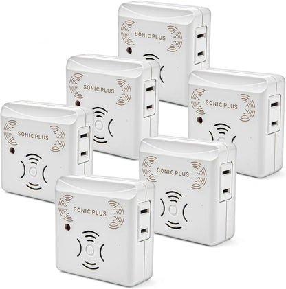 Riddex Sonic Plus Ultrasonic Pest Repeller, Plugs in with extra Outlets Indoor Use - Insect Repellent - Bug Repellents for Home Defense - Protect Against Rodents & Insects, Chemical Free(6 Pack White)