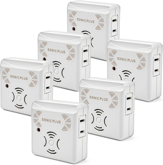 Riddex Sonic Plus Ultrasonic Pest Repeller, Plugs in with extra Outlets Indoor Use - Insect Repellent - Bug Repellents for Home Defense - Protect Against Rodents & Insects, Chemical Free(6 Pack White)